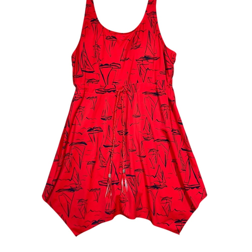 D & Co. Beach Swim Dress Women's 12 Red Handkerchief Hem Padded Bra Modest New